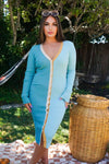 Teal Tranquility Sweater Dress - Tan/Turquoise