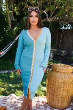 Teal Tranquility Sweater Dress - Tan/Turquoise