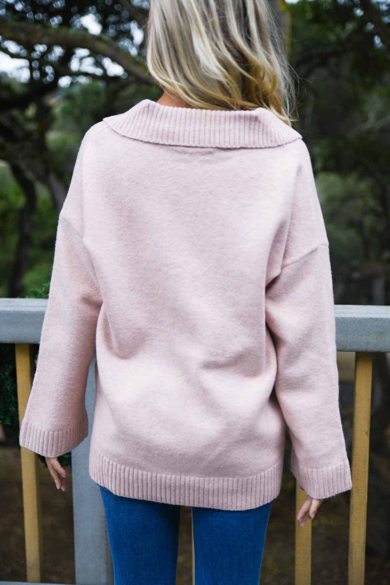 Mistletoe Kisses Collared Pullover Sweater- Dusty Pink