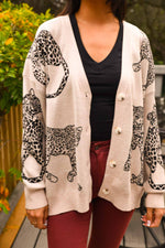 Catwalk Leopard Cardigan Sweater - Beige/Black