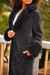 Mademoiselle Plush Shearling Coat - Black