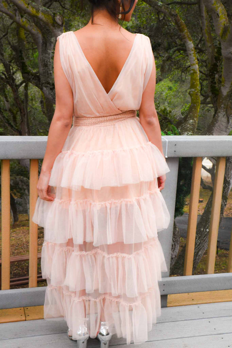 Delightful Surprise Layered Tulle Dress - Nude