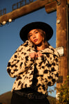 Western Charm Cow Print Faux Fur Coat - Black/White