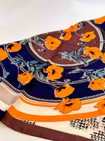 Poppy Pattern Scarf - Navy/Tangerine