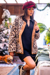 Noir Pur Corduroy Trim Leopard Print Sherpa Coat - Coffee