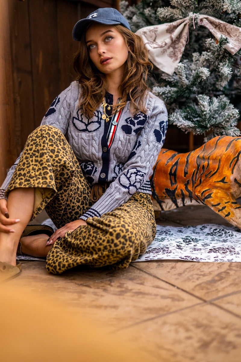 Wild Child Leopard Printed Barrel Pants- Camel/Black