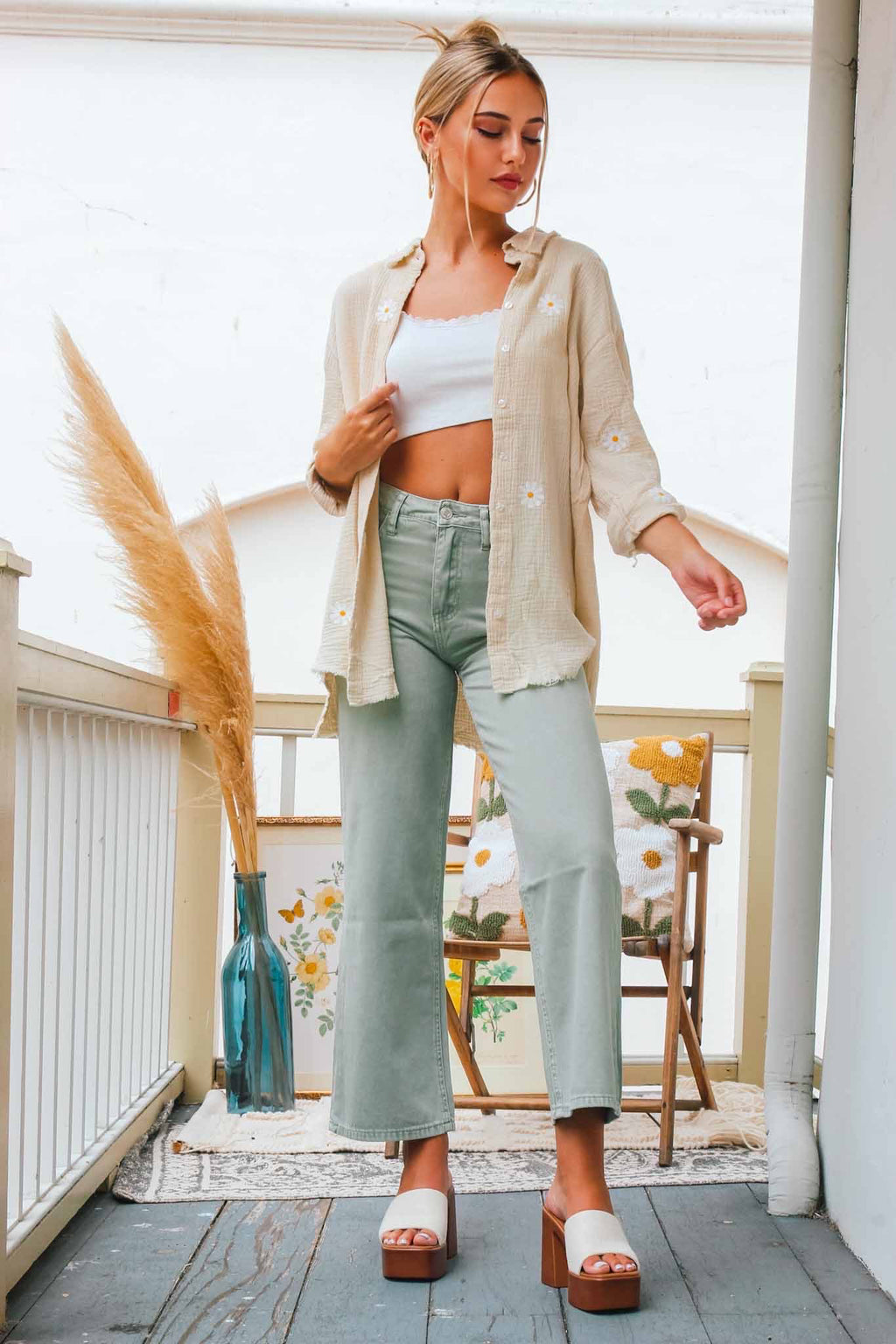 Daisy Doll Cotton Gauze Button Up Top