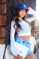 Lacy Lou Sheer Lace Longsleeve- White