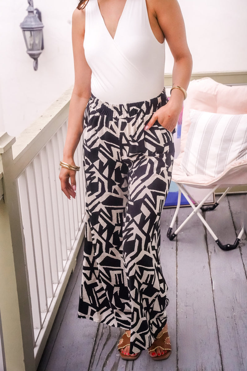 Bungalow Babe Palm Print Pants- Black