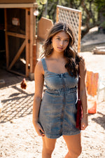 Fall Fade Braid Detail Denim Dress- Medium Wash