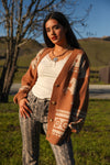 Wander West Western Print Button Cardigan - Oatmeal/Taupe