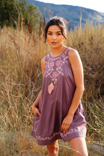 Fig Season Embroidered Detail Shift Dress - Muted Plum
