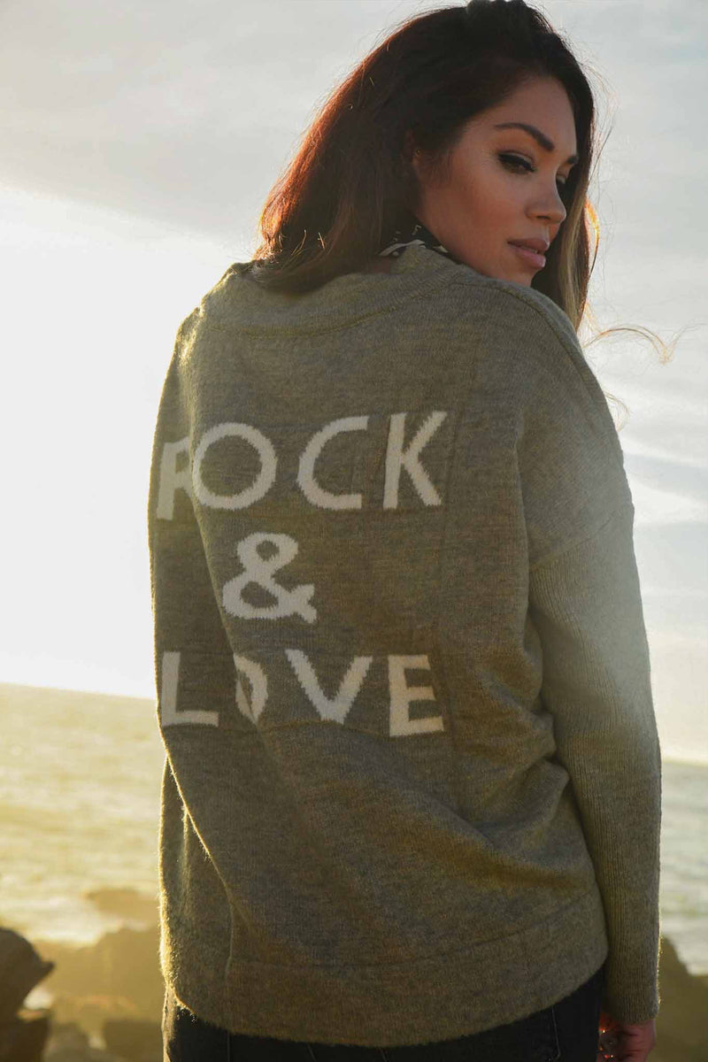 Rock and Love Plush V-Neck Sweater - Sage Green