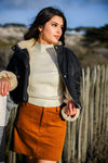 Serene Feelings Quilted Sherpa Crop Jacket - Black
