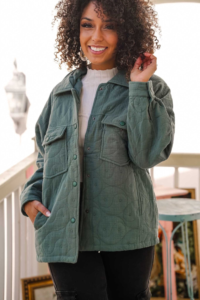 Yin Yang Quilted Jacket- Kelly Green