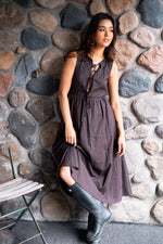 Hidden Hollow Sleeveless And Plaid Maxi Dress- Chocolate