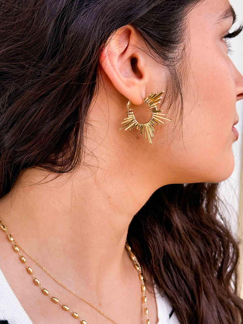 Sunburst Huggie Earrings- Gold