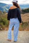 Cozy Does It Elastic Waist Drawstring Stripe Pants - Powder Blue