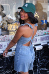 Sunkissed Spell Scalloped Trim Denim Romper- Light Wash