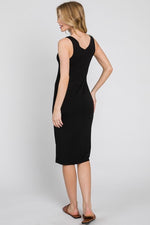 Eva Fitted V-Neck Midi Dress- Black