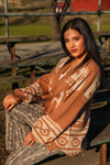Wander West Western Print Button Cardigan - Oatmeal/Taupe