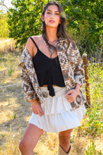 Sundazed Soul Geometric Print Button Up Jacket- Brown/Tan