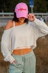 Sporty Spice Raw Hem Crop Sweatshirt- Ivory