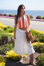 Emily Cotton Tiered Midi Skirt - White