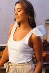 Angel On Earth Bow Strap Ribbed Tank - White