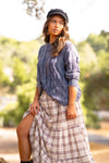 Dappled Daydream Plaid Tiered Maxi Skirt - Tan