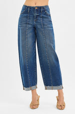 Risen High Rise Crop Bandless Barrel Cuffed Jeans