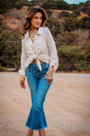 Cider Sway Textured Button Up Top- Ivory