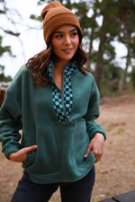 Trailblazer Lofty Fleece Snap Button Jacket Checkered Trim- Green