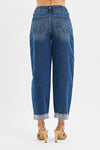 Risen High Rise Crop Bandless Barrel Cuffed Jeans