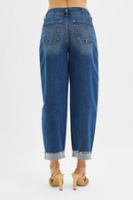 Risen High Rise Crop Bandless Barrel Cuffed Jeans