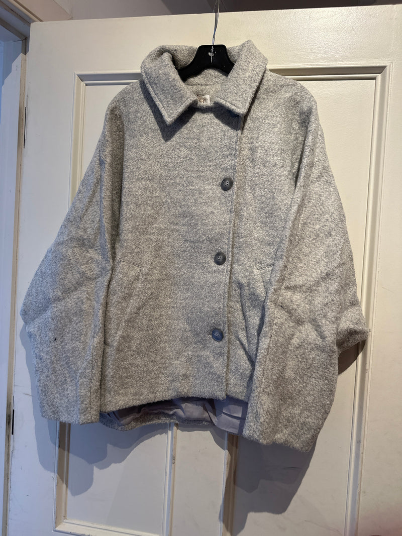 Cozy Cove Batwing Sleeve Teddy Coat - Heather Gray