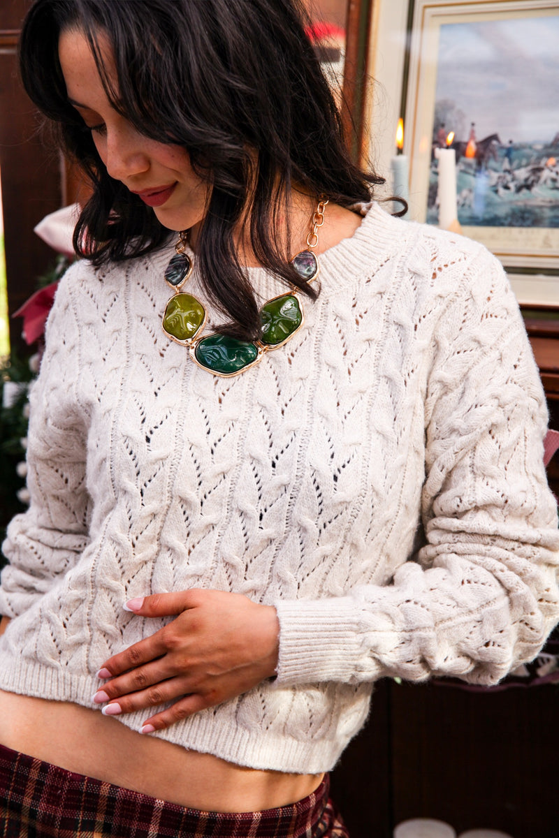 Love Loop Crew Neck Knit Sweater - Oatmeal