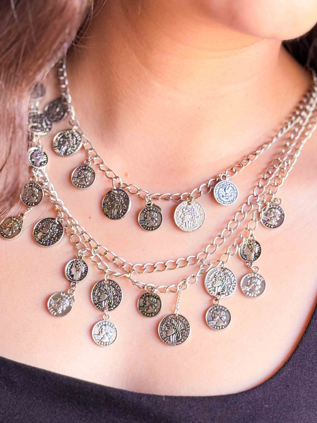 Juliet Tiered Coin Necklace- Silver