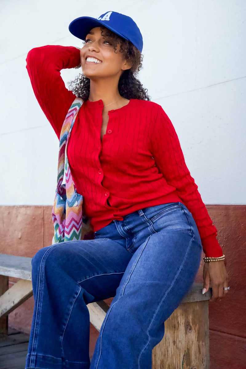 So Sophisticated Cableknit Cropped Cardigan- Apple