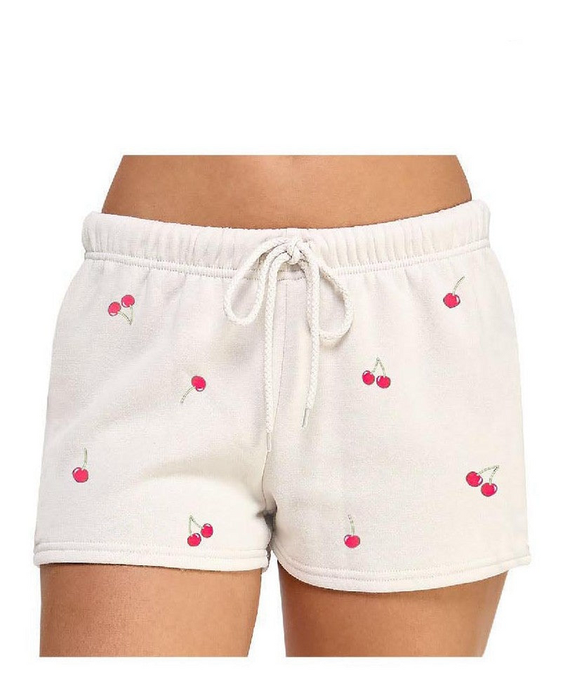 Very Berry Cherry Embroidered Shorts- White