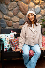Enchanted Herringbone Pattern Coat - Beige/Cream