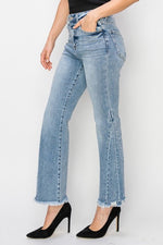 Risen Cropped Flares W/ Distressed Hem- Stone Wash Light