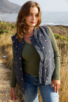 Delicate Daisies Corduroy Vest/Embroiderd Floral- Teal