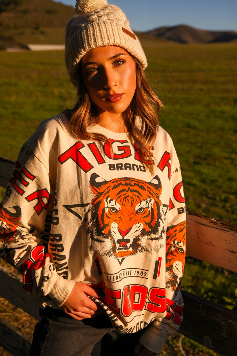 Vintage Sack Tiger Crew Next Sweatshirt- Cream/Multi