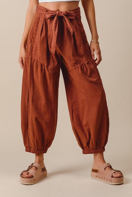 Free Spirit Tie Waist Parachute Pant- Chocolate