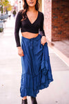 Karma Highway Flowy Satin Tiered Skirt - Midnight