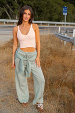 Fast Cars and Freedom Wide Leg Drawstring Pant - Sage