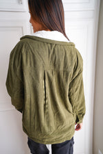 Cozy Cocoa Fleece Lined Corduroy Shacket - Olive