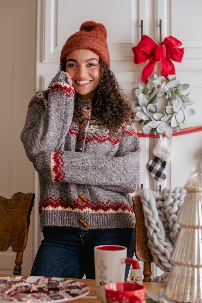 Yule Tide Crew Neck Nordic Sweater - Gray/Multi