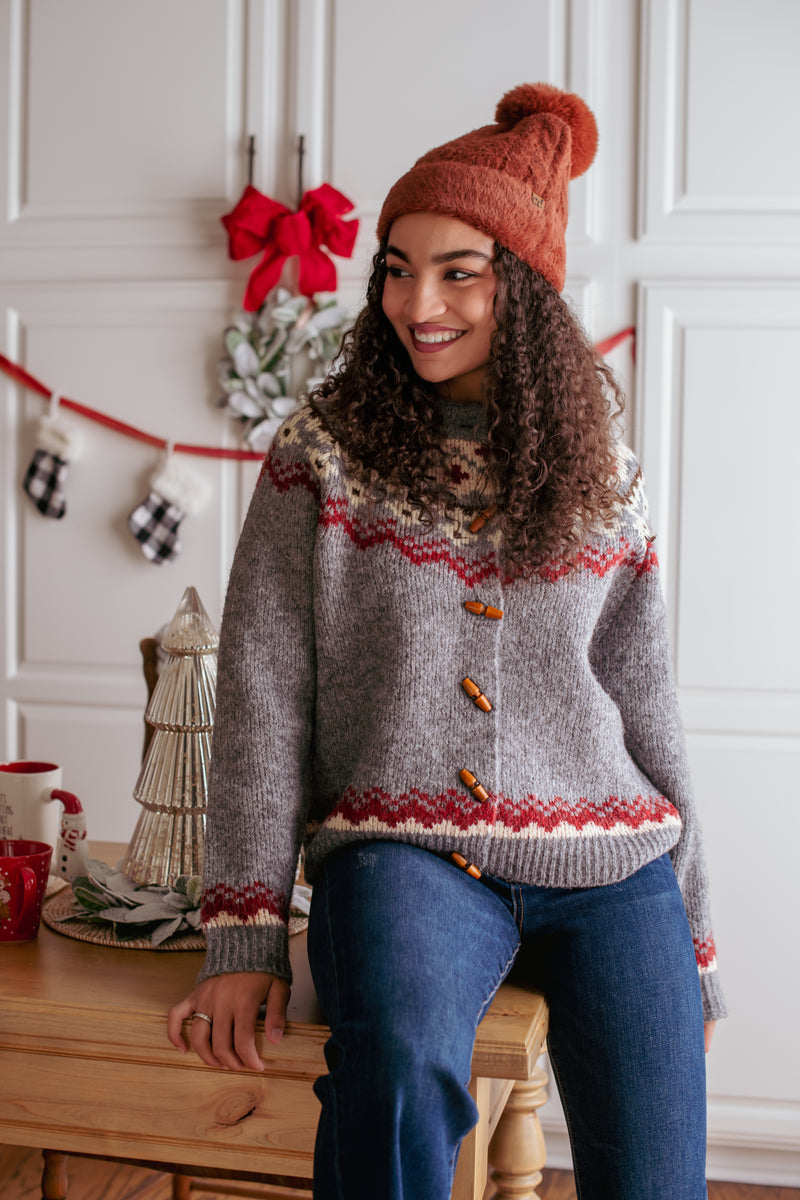 Yule Tide Crew Neck Nordic Sweater - Gray/Multi